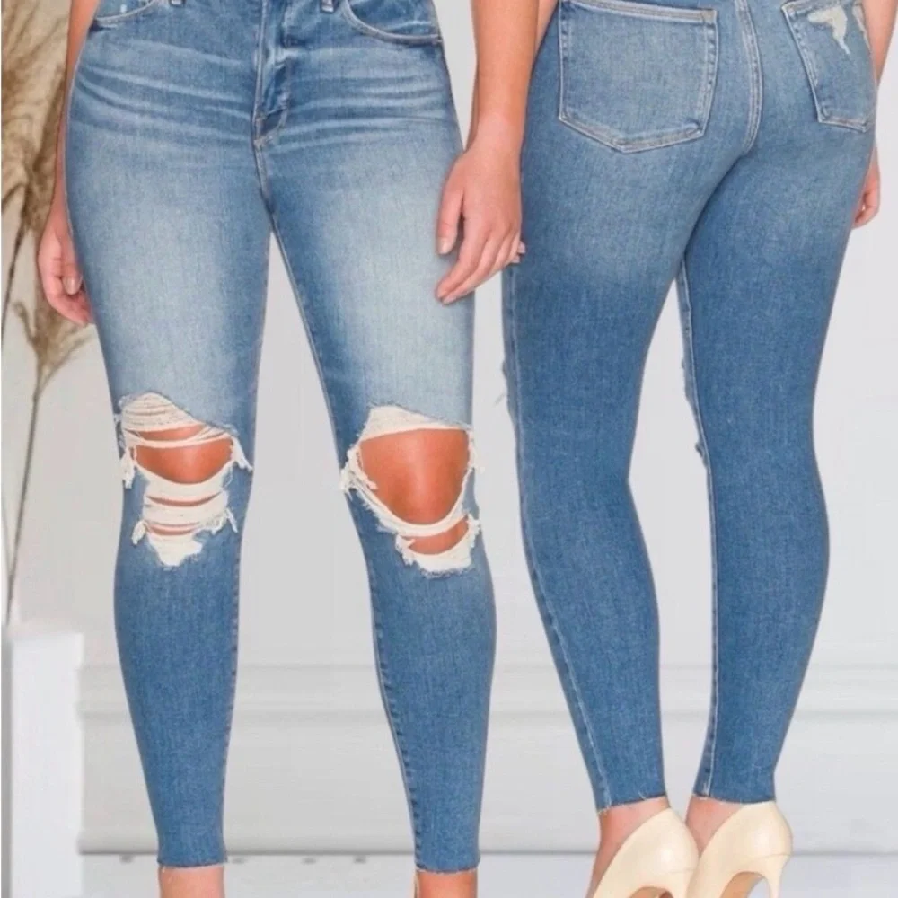 Good American Ripped Blue Skinny Jeans